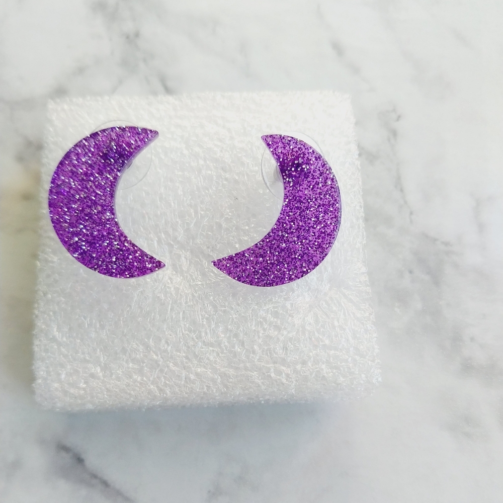 OpalGlaze Halloween glitter Moon studs earrings